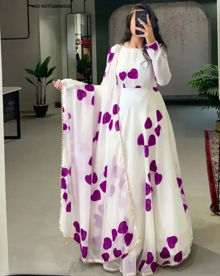 women ethnic full lengh designer heavy georgette gown kurti with dupatta set