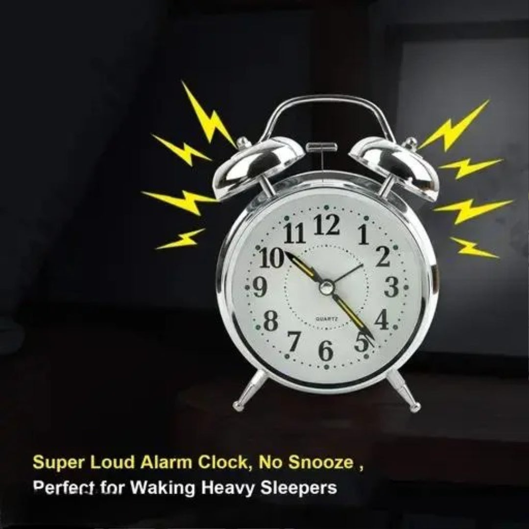 Twin Bell Silver Alarm Clock Clock Table Top Alarm Clock white with Night LED Light Display Alarm Clock for Bedroom Heavy Sleepers Kids and Students Alarm Clock Non-Ticking (White)