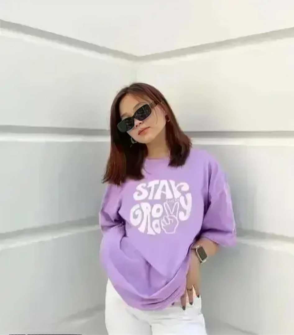 Oversized tshirt fashion Lavender colour Fabric-cotton sinker biowash