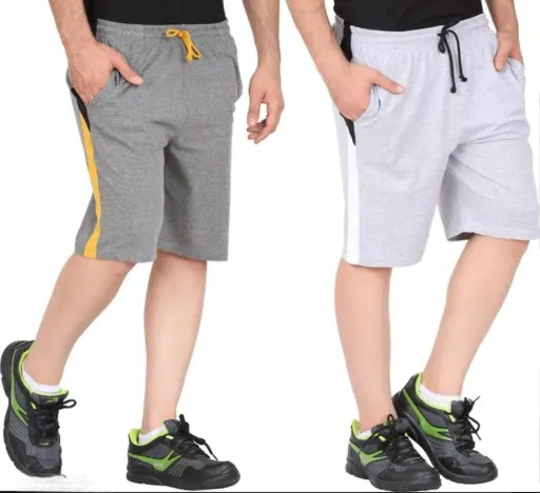 GLAMPANDA Premium Grey cotton shorts for men combo with Zip Pocket | Perfect Fit | Stylish | Soft Cotton Nicker | Bermuda Shorts | Casual Wear | Loungewear | Sportswear | Active combo Shorts for Men & Boys (Pack of 2)