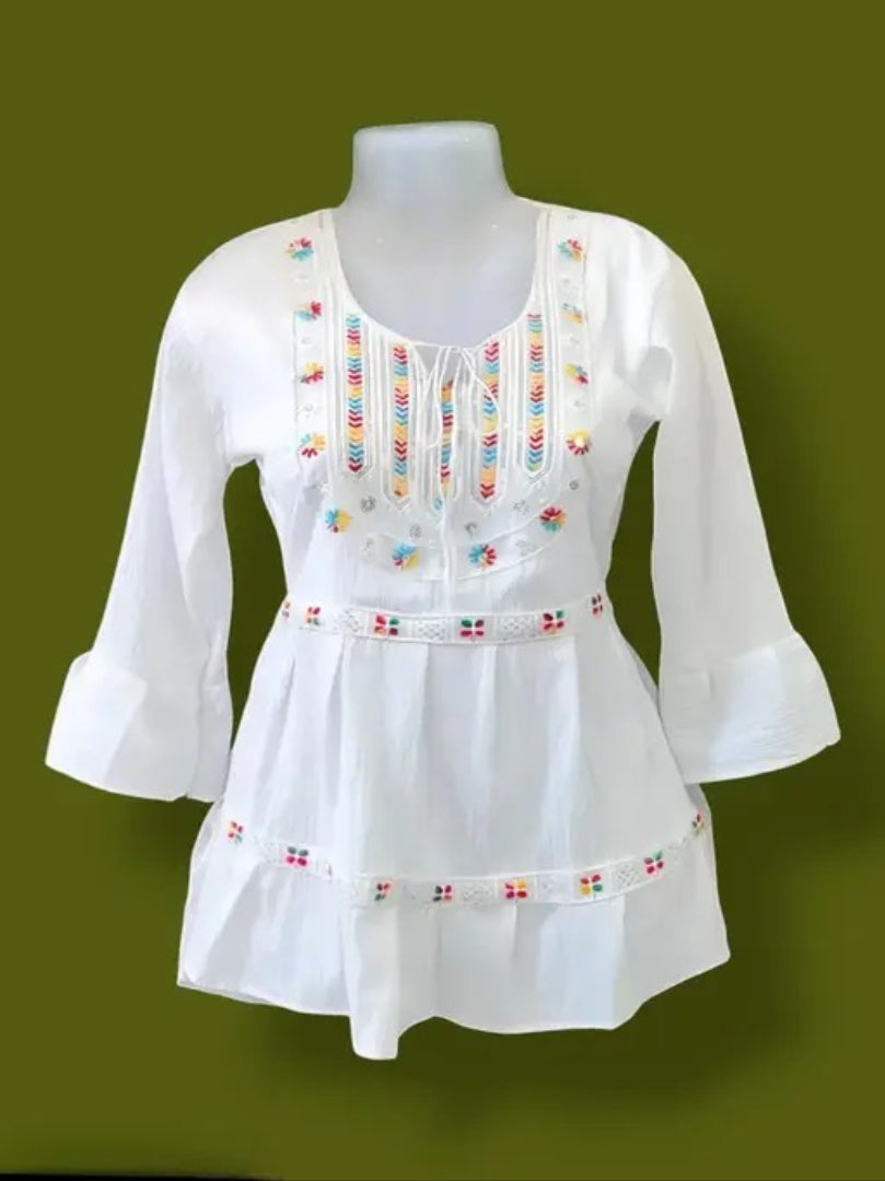 Top | White Cotton & Bell Sleeves Top For Woman's and Girls | Round Neck Top For Women| White Top | Woman's Plain top | Casual Top | Summer Wear top | Long Sleeve White Top | Bell Sleeves Top | White colour top for women party wear