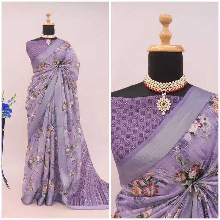COTTON LILAN DIGITAL RPINT SAREE
