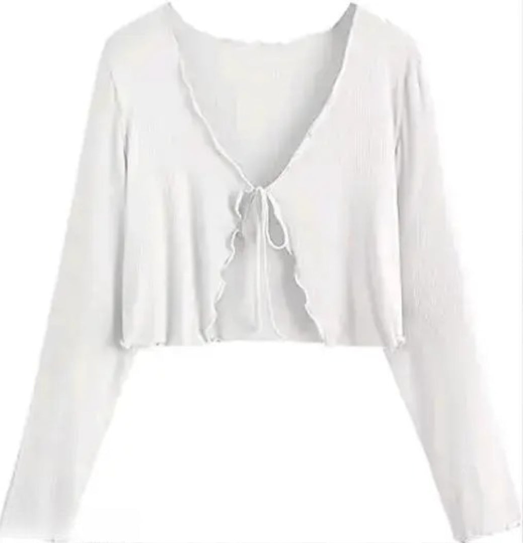 Long Sleeve Rib Knit Tie Front Cropped Cardigan TOP