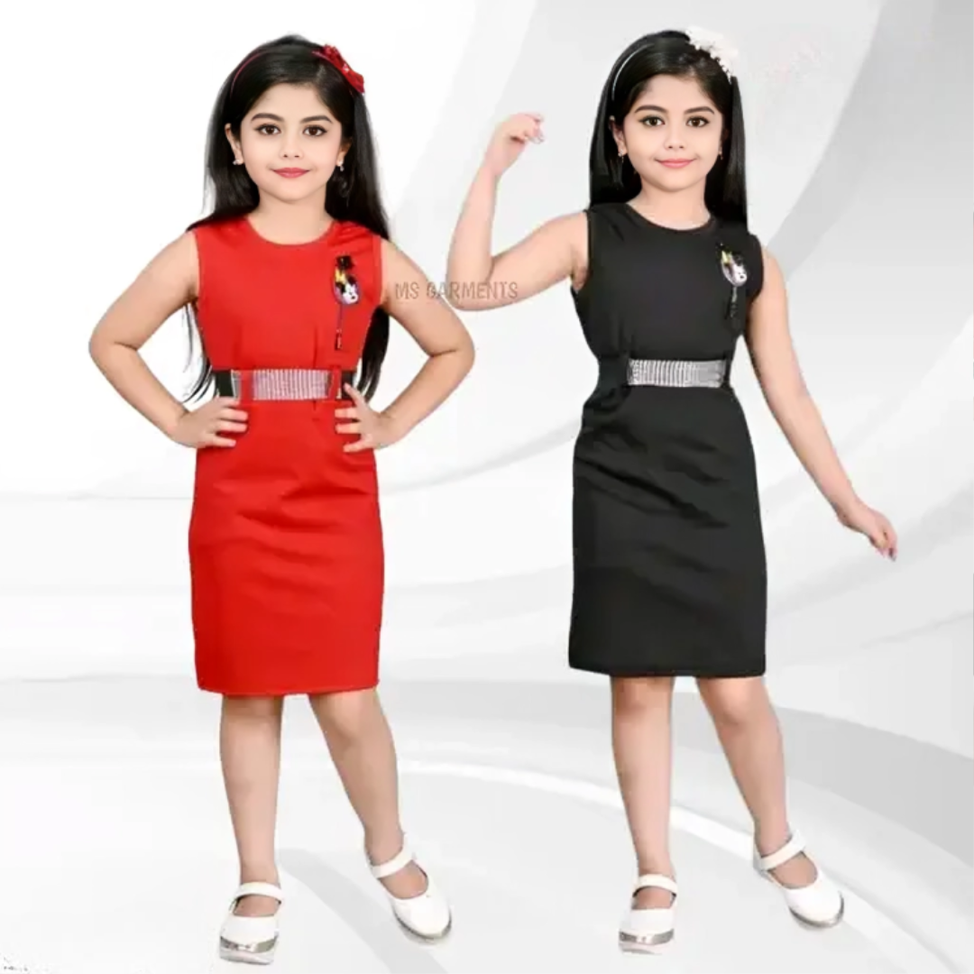 Trendy Classic Party Wear Sleeveless Dress For Girls Pack of 2