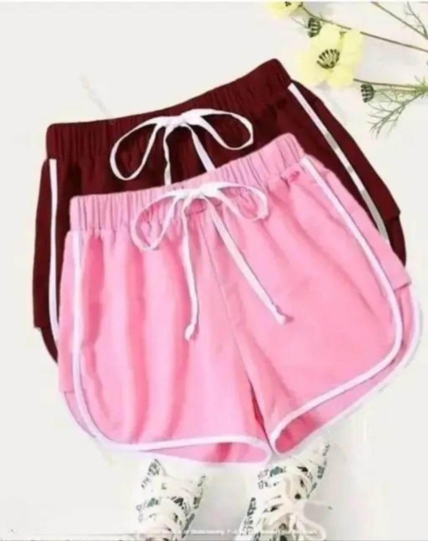 Women's & Girls Stylish Drawstring Running Shorts Pack of 2 | Comfortable & Affordable Casual Wea