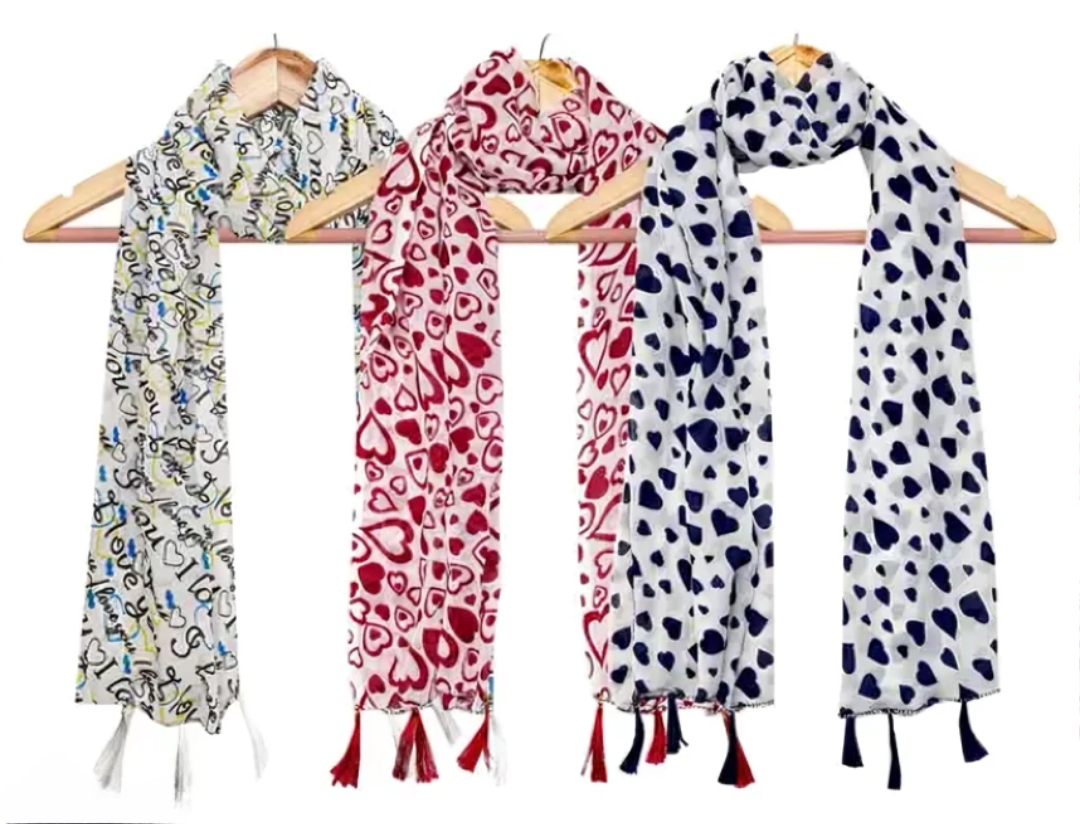 Women's Printed Georgette Multicolored Scarf and Stoles with Tassels - Set of 3