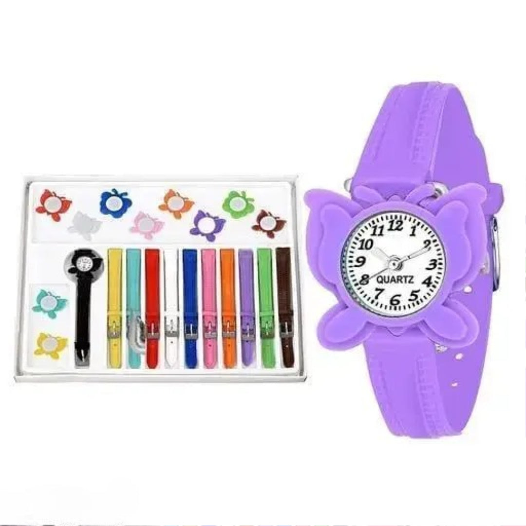 Kids Multicolor Plastic Casual Watches With 11 Belt Inter Changeable Belt Watches