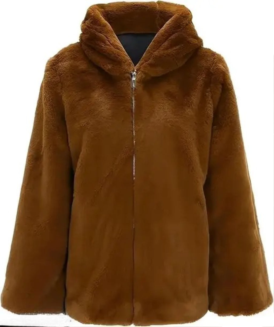 SALE PRICE LIVE!! Short Thick Fur Coat Women Fur Jacket Loose Zip Hooded Faux Rabbit Fur Coats