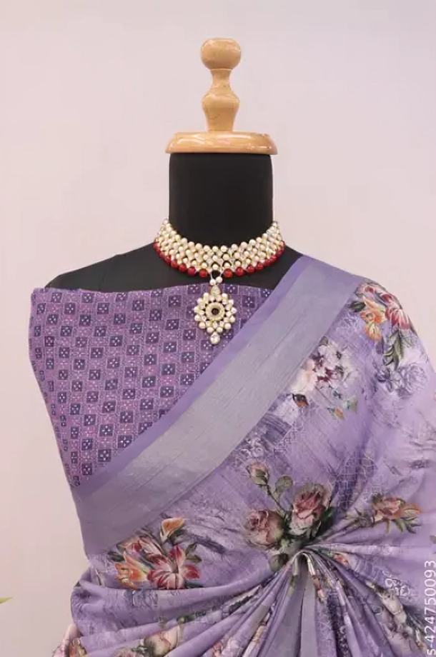 COTTON LILAN DIGITAL RPINT SAREE
