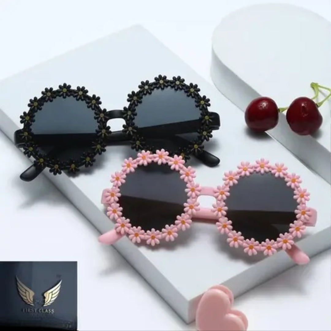 1st Class 2pc Combo Flower Style Kids Sunglasses Best For Birthday Gift For 5-14 Year