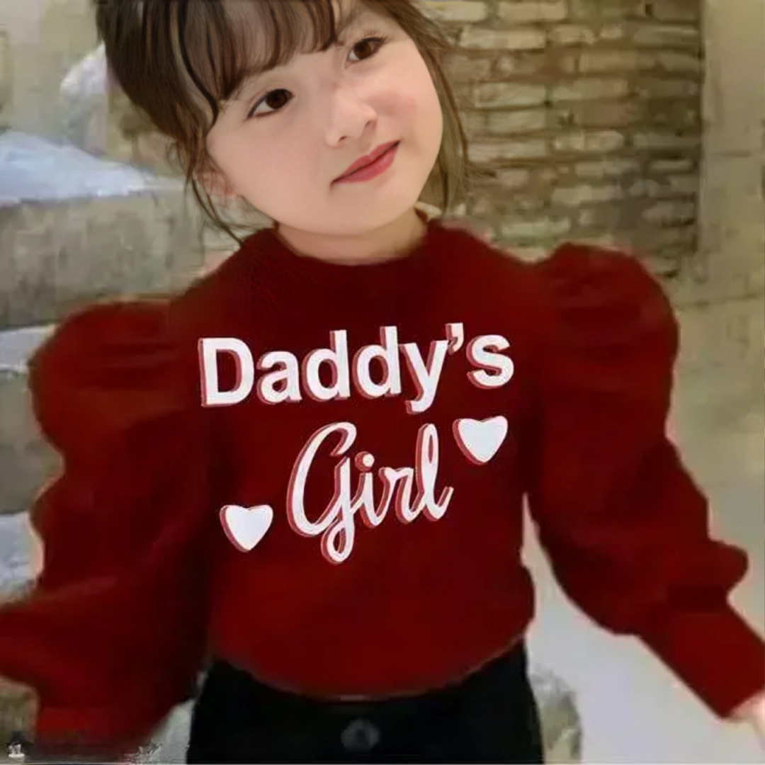 Daddy Girls Printed Puff Sleeves Top For Kids Girls