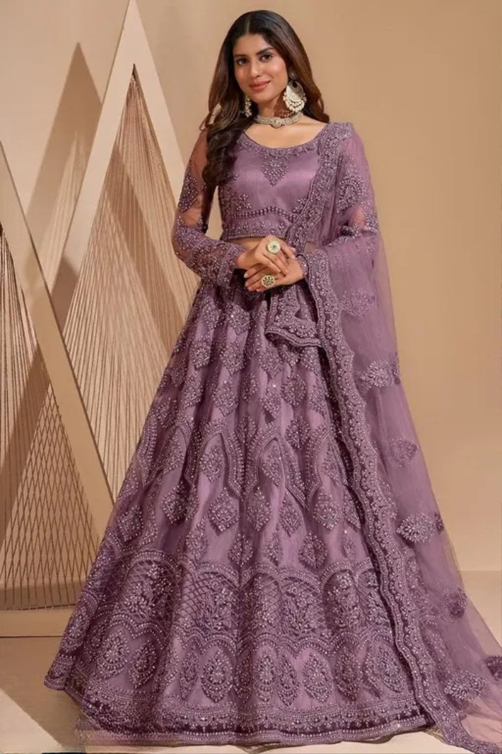 Embroidered Thread Work Semi-Stitched Lehenga with Unstitched Blouse and inner fabric with Stitched Dupatta