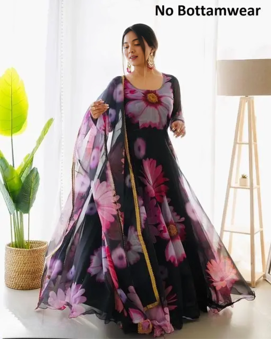 Women's stylish designer georgette full length fancy's gown kurti with dupatta set